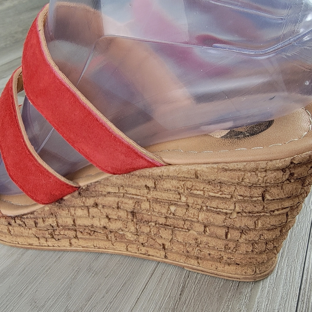 Mariella Red Suede Cork Wedge Sandals Women's Size 8 - Picture 6 of 16